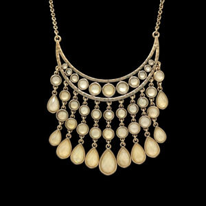 Lucky Brand Gold Tone Golden Beige Faceted Stone Collar Bib Necklace NEW NWT $79